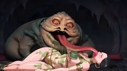 ai_generated alien amazon amazonian animated big_breasts bikini black_hair boa_hancock bracelet breasts busty_female crossover degraded degrading ear_piercing earrings empress exotic female grotesque humiliation interspecies jabba_the_hutt jabbaman58 laying_down licked licking licking_breast licking_mouth long_hair male one_piece shichibukai slave_outfit slime star_wars tall_female thick_thighs tongue_out voluptuous voluptuous_female