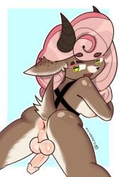 ambiguous_gender anthro anus ass bovid brown_body c2h5oh_sin caprine femboy genitals goat hi_res horn looking_at_viewer male male/male mammal presenting presenting_anus raised_tail simple_background solo tail