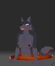 anthro breasts candle candlelight canid canid_demon canine clothed clothing demon female hellhound hi_res light mammal mythological_canine mythological_creature mythology nipples nude nude_anthro nude_female occult_symbol pentagram smile solo summoning summoning_circle symbol topless weaselclaw