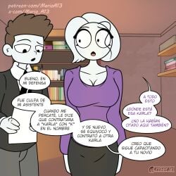 1boy 1girls abrahamjrz carla carla_en_la_oficina comic_panel female karla male marioa13 patreon_username skirt spanish_text speech_bubble stickman stickwoman twitter_username