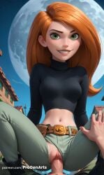 1boy 1boy1girl 1girls ai_generated belt black_shirt breasts clitoris clothed_sex clothing_aside cowgirl_position crazy_eyes crop_top denim disney disney_channel female full_moon green_eyes grin hi_res jeans kim_possible kimberly_ann_possible long_hair long_sleeves looking_at_viewer male medium_breasts midriff moon navel night orange_hair outdoors pants penis pov progenarts pussy sex shirt sky smile solo_focus spread_legs straddling straight torn_clothes torn_pants turtleneck uncensored vaginal_penetration vaginal_sex web_address
