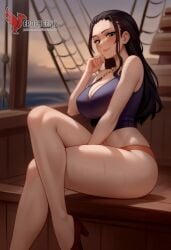 1girls 2d abs ai_generated ass big_ass big_breasts black_hair breasts cleavage erophoenix female female_focus full_body green_eyes long_hair looking_at_viewer navel nico_robin one_piece patreon_username solo solo_female thick thick_thighs uncensored