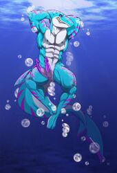 2_penises abs animal_humanoid anthro clothing diphallia diphallism erection fish fish_humanoid flexing flexing_bicep flexing_pecs genitals hi_res humanoid legwear male male_only marine marine_humanoid multi_genitalia multi_penis nude nude_anthro nude_male ocean_floor pecs penis pinup pose requiem_shark sea shark shark_humanoid smile smirk solo thigh_highs tiger_shark water