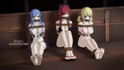 3d 3girls arm_tattoo bagify bikini blonde_hair blonde_hair_female blue_hair blue_hair_female blue_tattoo bondage bound bound_ankles bound_arms erza_scarlet fairy_tail fairy_tail_mark female females_only gag gagged juvia_lockser leg_tattoo lucy_heartfilia red_hair red_hair_female swimsuit tattoo