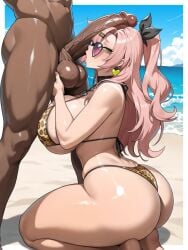 1boy 1girls ai_generated balls beach big_ass big_balls big_breasts big_butt big_penis big_testicles bikini breasts caressing_balls caressing_testicles dark-skinned_male dark_skinned_male day earrings female grabbing_balls green_eyes hair_clips half-closed_eyes huge_ass huge_breasts huge_cock kneeling leopard_print leopard_print_bikini licking_balls long_hair male nicole_demara ocean penis penis_on_face pink_hair ribbons shiny_skin sunglasses tan_body tan_skin tinted_eyewear tongue_out veiny_penis wearing_glasses wearing_sunglasses wide_hips zenless_zone_zero