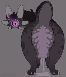 1_eye 2026 6_ears absurd_res ambiguous_gender anal_fluids anus anus_focus artist_name ass big_anus big_eyes black_mane black_sclera black_scutes bodily_fluids butt_focus cloven_hooves countershade_tail countershade_torso countershading dewclaw_hooves digital_drawing_(artwork) digital_media_(artwork) emionix excessive_anal_juice feral flat_colors gimp_(artwork) grey_background grey_body grey_countershading hi_res hooves huge_anus hyper hyper_anus leg_markings lidded_eyes looking_at_viewer looking_back looking_back_at_viewer mane markings minmu mottled mottled_body mouthless multi_ear multicolored_mane null overweight overweight_ambiguous overweight_feral pink_eyes pink_mane puffy_anus purple_body purple_markings quadruped rear_view scutes short_tail simple_background socks_(marking) solo standing tail text thick_neck thick_tail toony two_tone_mane unguligrade unusual_ears wide_crotch