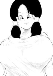 1girls 2d black_hair breasts busty dragon_ball dragon_ball_z female female_only hi_res highres huge_breasts looking_at_viewer medium_hair nipple_bulge nipples_visible_through_clothing rhythm_yuki sidelocks smile solo solo_female videl