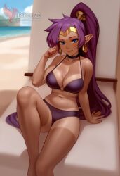 1girls 2d ai_generated ass back beach big_ass big_breasts bikini blue_eyes dark_skin dark_skinned_female day erophoenix female female_focus full_body genie_girl jewelry long_hair looking_at_viewer nude ocean outdoors patreon_username pointy_ears ponytail purple_bikini purple_hair shantae shantae_(character) sideboob sitting sky smile solo swimsuit tan tan_lines thick thick_thighs uncensored