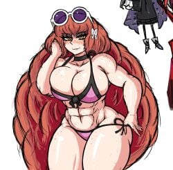 abs ishmael_(limbus_company) limbus_company littleteze muscular_female orange_hair project_moon sunglasses