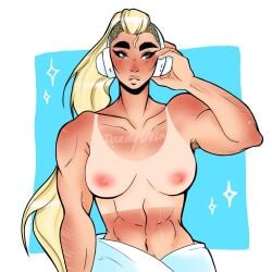 1girls adora armpit_hair blonde_hair blush breasts dandyvela large_breasts ponytail she-ra_and_the_princesses_of_power topless