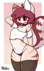 1girls bottom_heavy collar feline furry nabi_draws partially_clothed