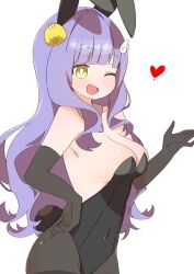 armwear belly_button breasts breasts bunny_ears bunny_girl bunnysuit character_request purple_hair uruti_2388 yellow_eyes