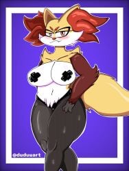 1female 2024 2d 2d_(artwork) 3:4 :3 anthro big_breasts big_legs bikini censored censored_nipples delphox digital_art digital_drawing_(artwork) digital_media_(artwork) dodoo_art female female_only fox fox_girl front_view furry furry_breasts furry_female furry_only furry_tail legs nipples nude nude_female pokémon_(species) pokemon pokemon_(species) pokemon_only pokephilia pov purple_background solo solo_female tail thong thong_bikini yellow_fur yellow_skin