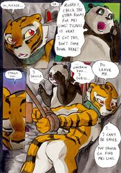 anthro ass better_late_than_never blush collar comic daigaijin dialogue english_text feline female fur furry green_eyes kung_fu_panda male master_po_ping master_tigress nude open_mouth page_99 panda pussy red_eyes standing sweat text tiger