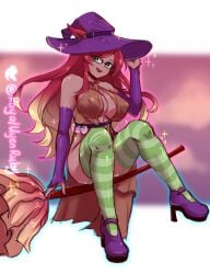 big_breasts broom humanized magic peakedcomedy plant_girl plants_vs_zombies royaluyenruby witch witch_hat witch_hazel_(pvz)