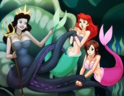 angry_face ariel ariel_(the_little_mermaid) big_breasts bound_wrists brown_hair crossover_pairing disney_princess green_bra kairi kingdom_hearts long_hair pink_bra red_hair seashell_bra sensitive_tail short_hair stroking_tail tentacle tentacle_grab the_little_mermaid the_little_mermaid_(1989_film) ursula_(the_little_mermaid) vanessa_(the_little_mermaid) wadevezecha worried_expression