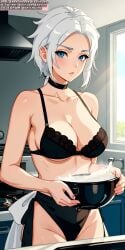 ai_generated ai_hands anime anime_style black_bra black_panties black_underwear blue_eyes breasts choker female female_human female_only girl girls only_female only_girl soli_sketch white_hair