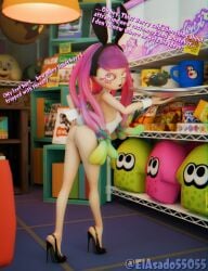 3d bunny_ears dialogue elasado55055 female harmony_(splatoon) high_heels pink_hair splatoon splatoon_3 store talking_to_viewer waitress yellow_eyes