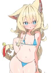 belly belly_button bikini blonde_hair blue_bikini blue_eyes cat_ears character_request hand_in_hair legs_together navel thick_thighs thighs thighs_together uruti_2388 wide_hips