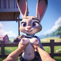 ai_generated breasts bunny bunny_girl cop farm female furry_female grabbing_breasts groping jjjaunts judy_hopps lifting_shirt pov squeezing_breasts zootopia