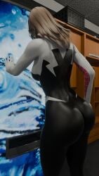 3d avengers big_ass blonde_hair bodysuit gwen_stacy marvel marvel_comics solo solo_female solo_focus spider-gwen spider-man_(series) superhero superhero_costume superheroine tagme vending_machine