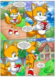 1boy anthro ass bbmbbf comic fox let_me_love_you_(comic) male male_only miles_prower mobius_unleashed palcomix sega sonic_(series) sonic_the_hedgehog_(series) speech_bubble tails_the_fox