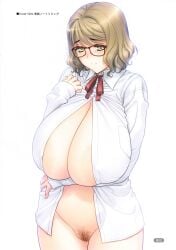 1girls 2018 big_boobs big_breasts big_tits blonde_hair boobs breasts female female_only glasses magaki_ryouta nude original perfect_body pussy shiny short_hair smile tits white_background