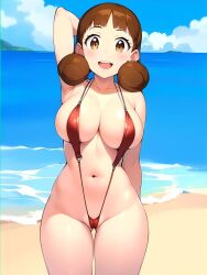 1girls ai_generated beach big_breasts breasts demianskull female female_only huge_breasts mega_man mega_man_battle_network mini_bikini ms._mari outdoors slingshot_swimsuit thick_thighs water