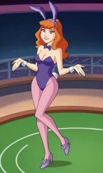 ai_generated ass bigmic145 breasts bunny_ears bunny_girl bunny_tail bunnysuit cartoon_network casino daphne_blake daphne_blake_(mystery_incorporated) pantyhose pink_pantyhose playboy_bunny red_hair scooby-doo scooby-doo!_mystery_incorporated shoes