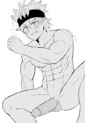 1boy abs areolae asta_(black_clover) bara cock cumdrip garohart headband male male_only muscular muscular_male smiling_at_viewer