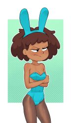 2d 2d_(artwork) 2d_artwork amphibia anne_boonchuy asian_female ass breasts brown_hair bunny_ears bunny_girl bunnysuit disney disney_channel female hair looking_away negao playboy_bunny pouty solo tagme thai upset