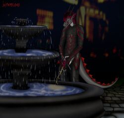 anthro bodily_fluids dragon fountain genital_fluids genitals male mythological_creature mythological_scalie mythology peeing penis scalie sikav_farkas solo solo_focus urine watersports wyirmblood