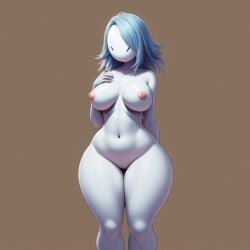 ai_generated featurelessish_face female female_focus female_only forehead_of_a_thousand_worlds holding_breast smigaman thick_thighs womnan