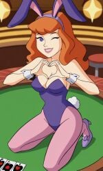 ai_generated ass bigmic145 breasts bunny_ears bunny_girl bunny_tail bunnysuit cartoon_network casino daphne_blake daphne_blake_(mystery_incorporated) pantyhose pink_pantyhose playboy_bunny red_hair scooby-doo scooby-doo!_mystery_incorporated shoes