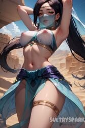 1female 1females 1girls 1woman ai_generated artist_name black_hair breasts breasts brown_eyes character desert female female female futarush girl harem harem_girl harem_outfit long_hair looking_at_viewer medium_breasts nipples patreon patreon_username ponytail riot_games sage_(valorant) sand sexy sexy_pose sultryspark valorant video_game video_games