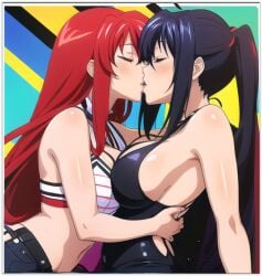 2females 2girls 2women ai_generated akeno_himejima girlfriends high_school_dxd lesbian_couple lesbian_kiss lesbian_sex love lovers rias_gremory sapphic yuri yuri yuri