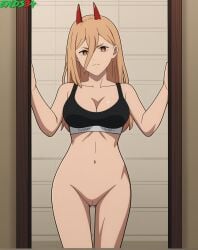 ai_generated blonde_hair chainsaw_man ends34 horns legs_spread long_hair medium_breasts power_(chainsaw_man) pussy pussy_juice