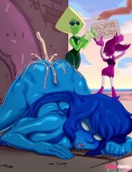 2d 2d_(artwork) 2d_artwork after_sex ass blue_body blue_eyes blue_hair blue_skin breasts cartoon_network cum cum_in_pussy cum_overflow female hair incogneato lapis_lazuli_(steven_universe) money peridot_(steven_universe) prostitution spinel_(steven_universe) steven_universe tagme