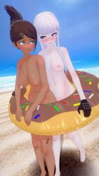 3d asahina_aoi beach blush blush breasts completely_nude completely_nude_female covering covering_crotch danganronpa danganronpa:_trigger_happy_havoc danganronpa_1 embarrassed embarrassed_nude_female enf female innertube kirigiri_kyouko koikatsu large_breasts multiple_girls nude public_nudity seaside ultimateenf