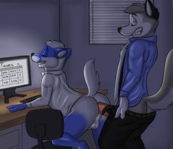 anal anal_sex anthro badger bottomless canine evening fur furry furry_only gay kodi male mammal mustelid office penetration rotten_robbie sex