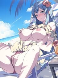 1girls alternate_costume bare_arms bare_legs bare_thighs beach beach_chair bikini bikini_aside bikini_skirt blue_eyes blue_hair blush breasts breasts_out censored chair drink eirika_(fire_emblem) eirika_(summer)_(fire_emblem) female female_only fire_emblem fire_emblem:_the_sacred_stones fire_emblem_heroes flower frilled_bikini frilled_skirt frills frown hair_flower large_breasts legs light_blue_eyes light_blue_hair long_hair looking_at_viewer masturbation mofu2_san nintendo nipple_tweak nipples ocean official_alternate_costume on_back on_chair outdoors palm_tree pussy red_bikini red_swimsuit self_fondle skirt_lift solo spread_legs sweat swimsuit swimsuit_aside thick_thighs thighs tree upskirt very_long_hair yellow_bikini yellow_swimsuit