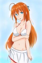 bikini_top blue_eyes embarrassed embarrassed_female konoe_subaru large_breasts mayo_chiki! nipple_outline orange_hair subaru_konoe