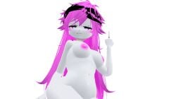 acidgvrl breasts jaakusameyumi middle_finger musician pink_hair