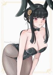 1girls black_hair bunny_ears bunny_girl bunnysuit cleavage fake_animal_ears fishnets large_breasts mourderousx red_eyes spy_x_family yor_briar yor_forger