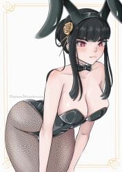 1girls black_hair bunny_ears bunny_girl bunnysuit cleavage fake_animal_ears fishnets large_breasts mourderousx red_eyes spy_x_family thorn_princess yor_briar yor_forger