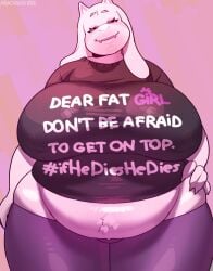 anthro arachnoid888 ass belly big_belly big_breasts blush boss_monster_(undertale) bottomwear bovid breasts caprine clothed clothing colored digital_drawing_(artwork) digital_media_(artwork) female femdom fingers fur hair hi_res horn huge_breasts if_he_dies_he_dies leggings legwear looking_at_viewer mammal mature_female meme overweight overweight_anthro overweight_female shaded simple_background smile solo tagme thick_thighs topwear toriel undertale undertale_(series) white_body white_fur wide_hips