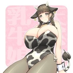 1girls big_boobs big_breasts big_tits boobs breasts cow_costume female heavy_breasts magaki_ryouta mature_female mommy only_female original smile tits twintails