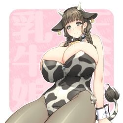 1girls big_boobs big_breasts big_tits boobs breasts cow_costume female heavy_breasts magaki_ryouta mature_female milf mommy only_female original smile tits twintails