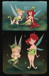 2020s 2024 2girls betilla_(rayman) blush bra breasts butt cleavage clothes clothes_swap clothing comic cosplay crossover disney disney_fairies draga_well dragon_well dress eyes fairy fairy_wings female female_focus female_only green green_clothing hair hat heart_symbol hi_res jpeg nymph_(rayman) open_eyes outfit_swap peter_pan_(disney) pointy_ears rayman_(series) rayman_origins self_upload signature stockings swap swapped_clothes sweat tinker_bell wings