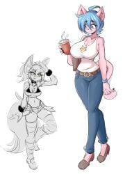 2girls big_breasts breasts cleavage female furry hiel_(lucyfercomic) huge_breasts kat_(lucyfercomic) lucyfercomic size_difference tagme thick_thighs wide_hips